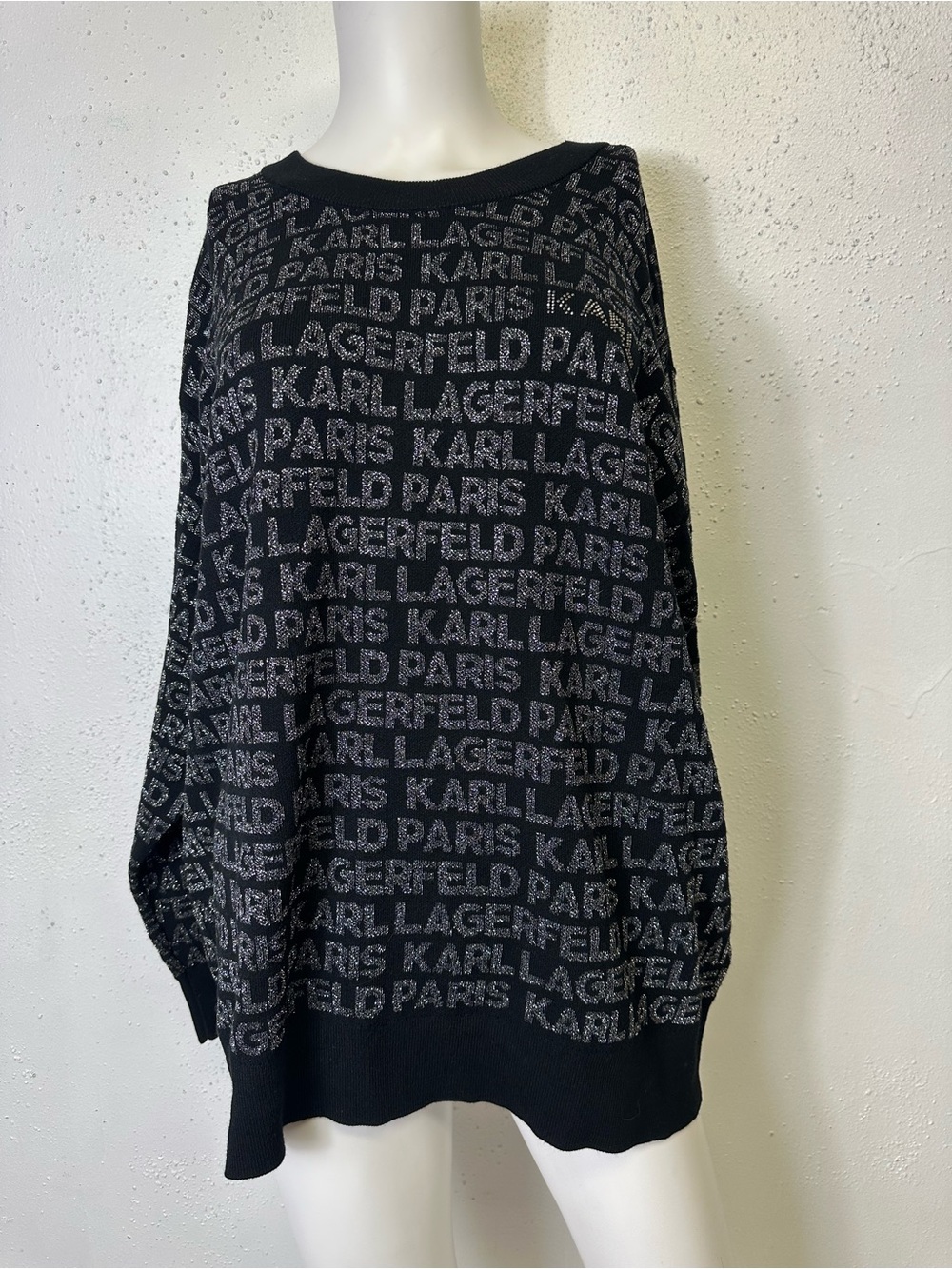 Karl Lagerfeld Black & Gray Logo-Print Crew Neck Sweater